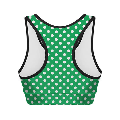 Green And White Polka Dot Pattern Print Women's Sports Bra