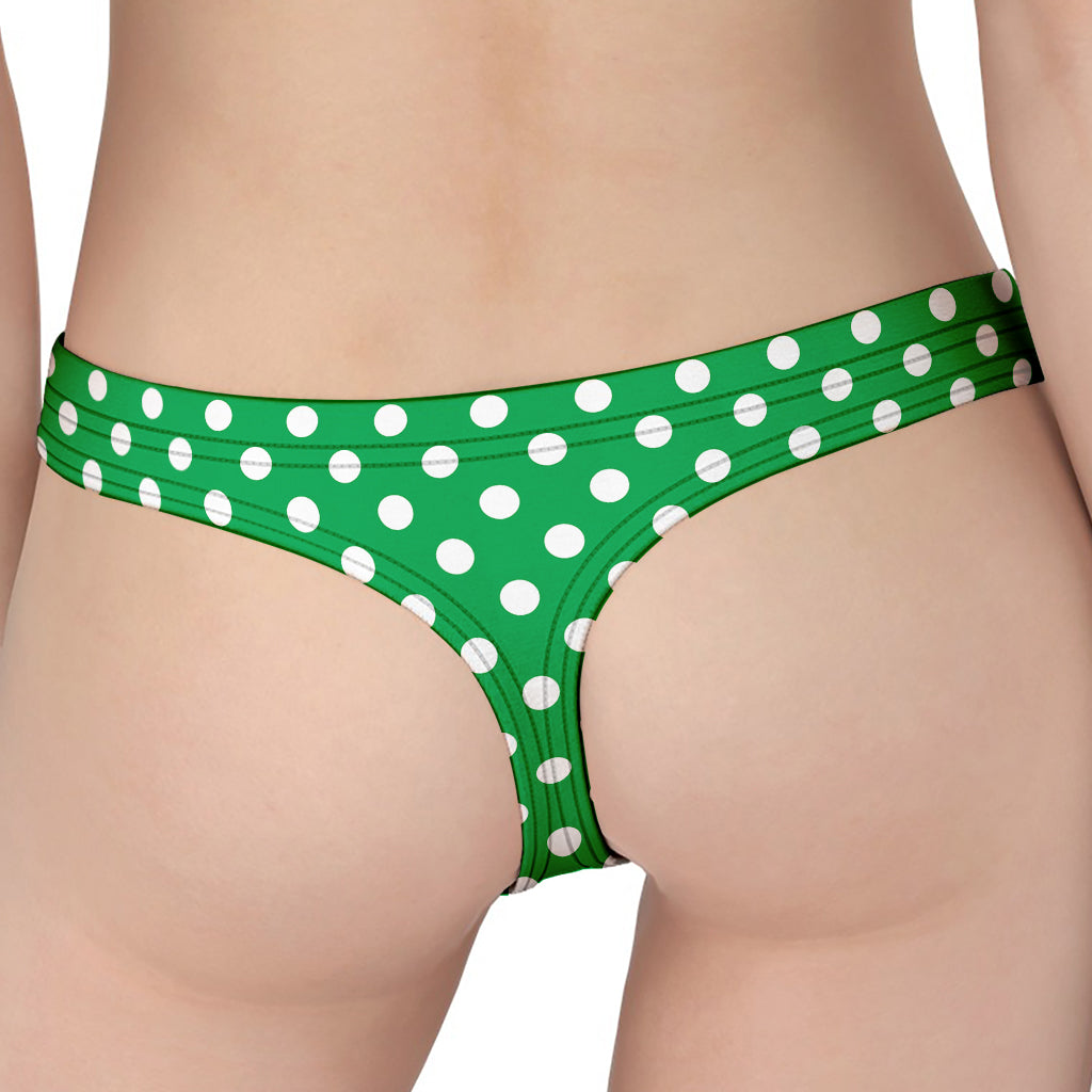 Green And White Polka Dot Pattern Print Women's Thong