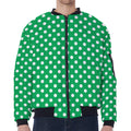 Green And White Polka Dot Pattern Print Zip Sleeve Bomber Jacket