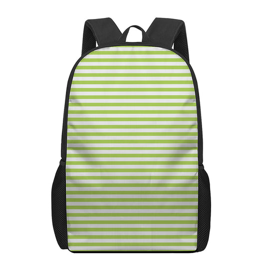 Green And White Striped Pattern Print 17 Inch Backpack
