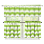 Green And White Striped Pattern Print 3 Piece Kitchen Curtains