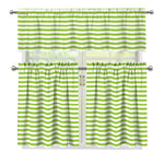 Green And White Striped Pattern Print 3 Piece Kitchen Curtains