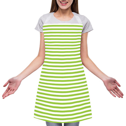Green And White Striped Pattern Print Adjustable Apron