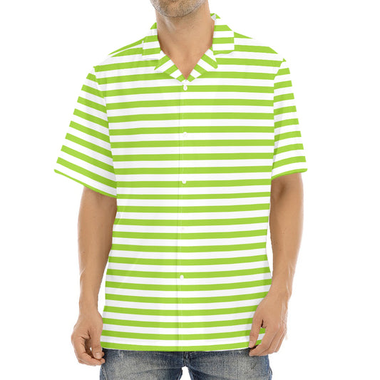 Green And White Striped Pattern Print Aloha Shirt