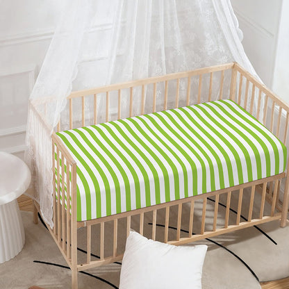 Green And White Striped Pattern Print Baby Crib Sheet