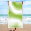 Green And White Striped Pattern Print Beach Towel