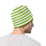Green And White Striped Pattern Print Beanie