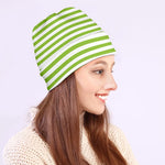 Green And White Striped Pattern Print Beanie