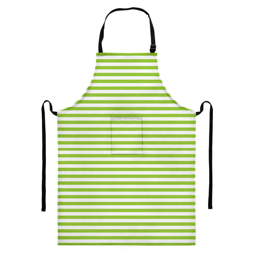 Green And White Striped Pattern Print Bib Apron With Pocket