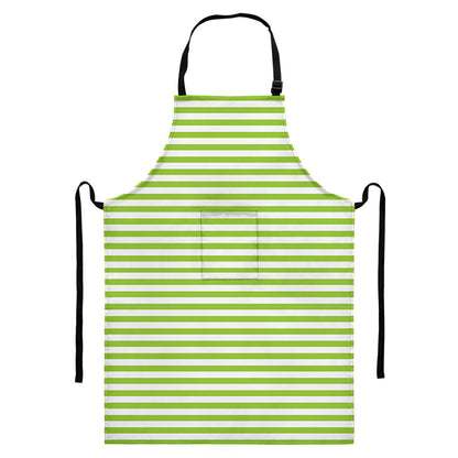Green And White Striped Pattern Print Bib Apron With Pocket