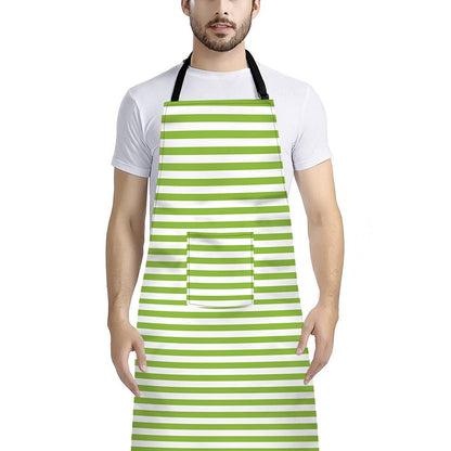 Green And White Striped Pattern Print Bib Apron With Pocket