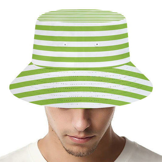 Green And White Striped Pattern Print Bucket Hat