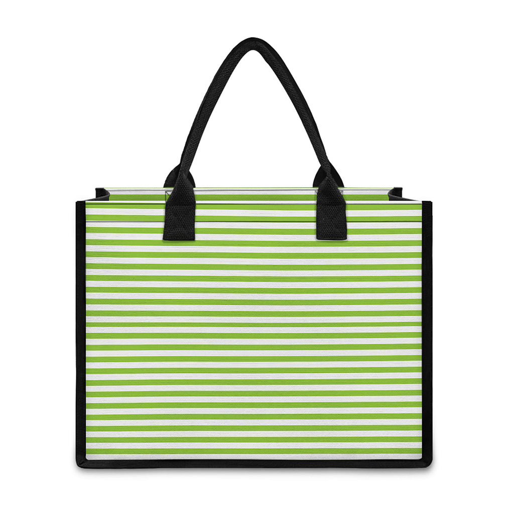 Green And White Striped Pattern Print Canvas Tote Bag