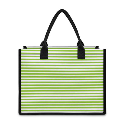 Green And White Striped Pattern Print Canvas Tote Bag