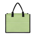 Green And White Striped Pattern Print Canvas Tote Bag