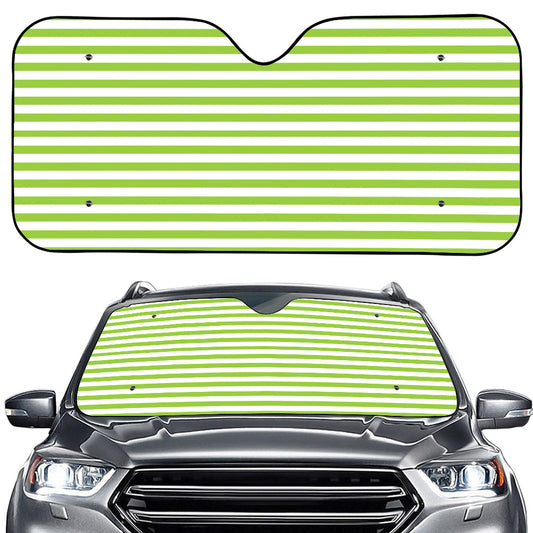 Green And White Striped Pattern Print Car Windshield Sun Shade