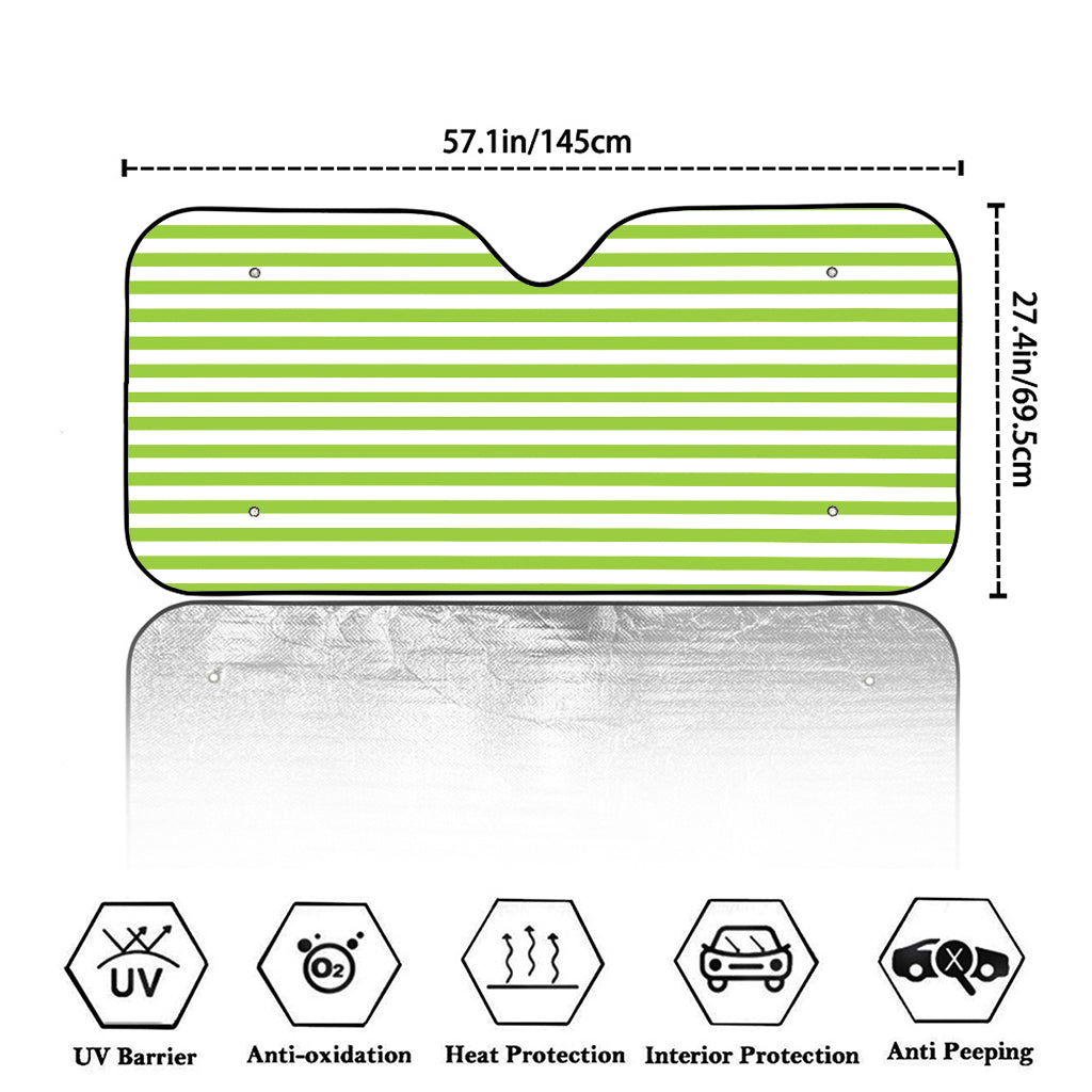 Green And White Striped Pattern Print Car Windshield Sun Shade