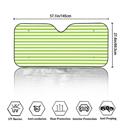 Green And White Striped Pattern Print Car Windshield Sun Shade