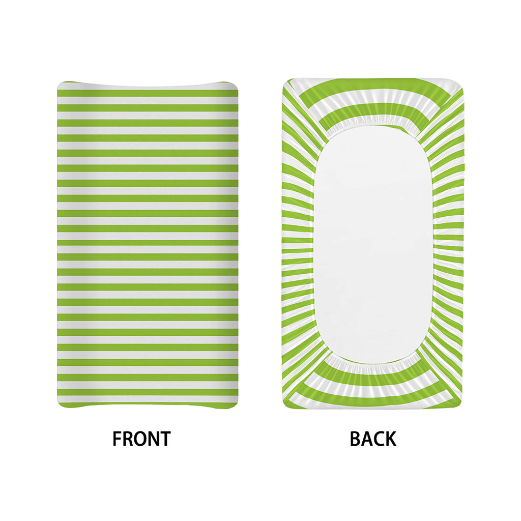 Green And White Striped Pattern Print Changing Pad Cover