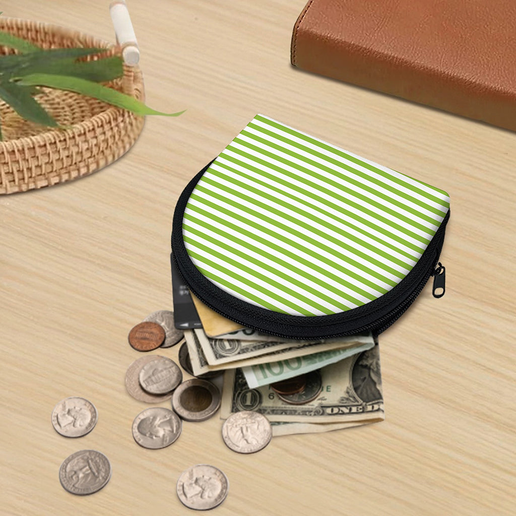 Green And White Striped Pattern Print Coin Purse