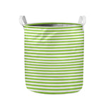Green And White Striped Pattern Print Collapsible Laundry Basket