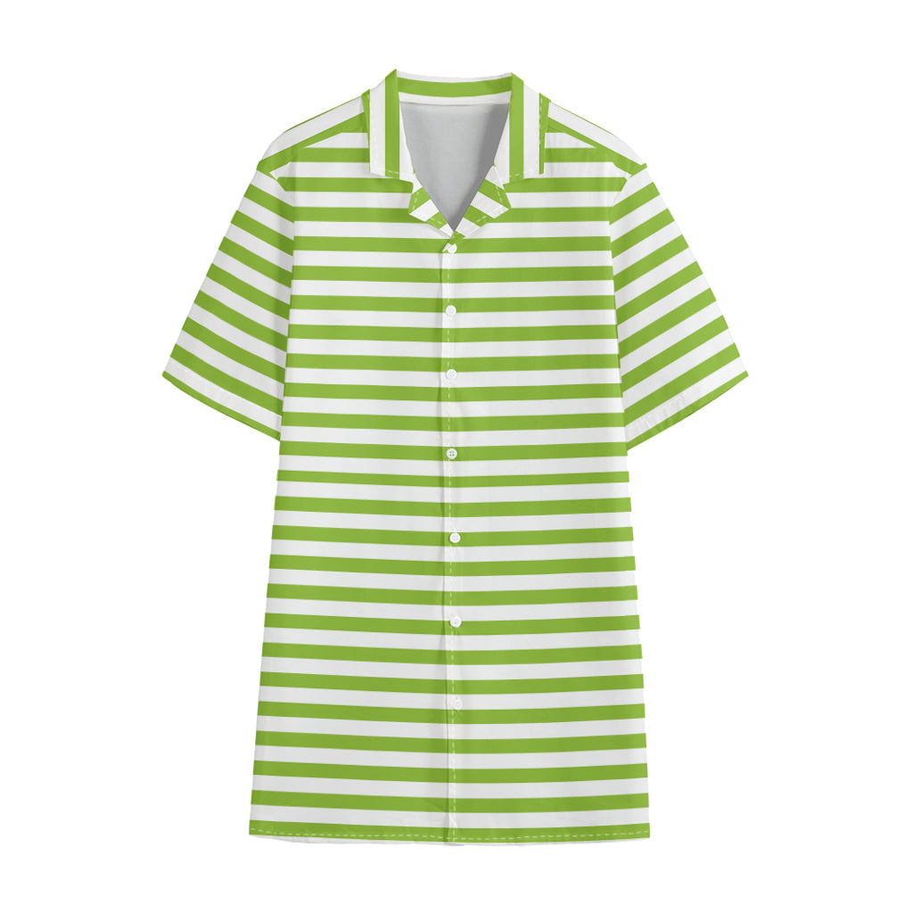 Green And White Striped Pattern Print Cotton Hawaiian Shirt