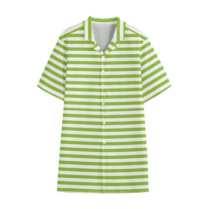 Green And White Striped Pattern Print Cotton Hawaiian Shirt