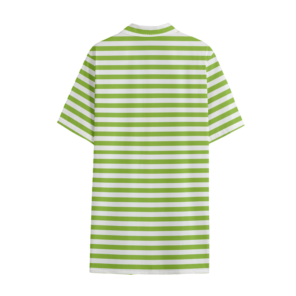 Green And White Striped Pattern Print Cotton Hawaiian Shirt
