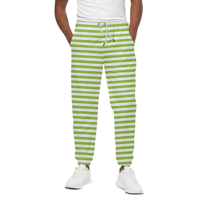 Green And White Striped Pattern Print Cotton Pants