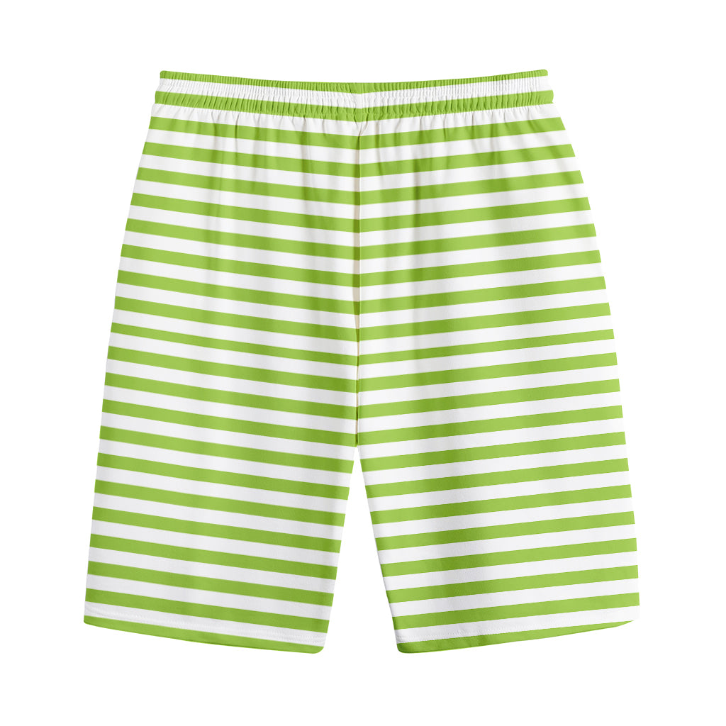 Green And White Striped Pattern Print Cotton Shorts