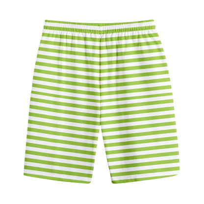 Green And White Striped Pattern Print Cotton Shorts