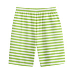 Green And White Striped Pattern Print Cotton Shorts