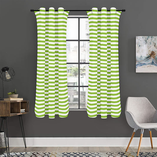 Green And White Striped Pattern Print Curtain