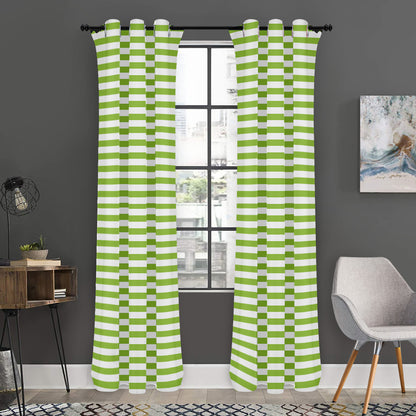 Green And White Striped Pattern Print Curtain