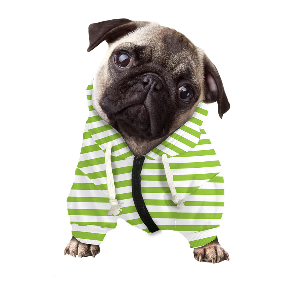 Green And White Striped Pattern Print Dog Zip Up Hoodie