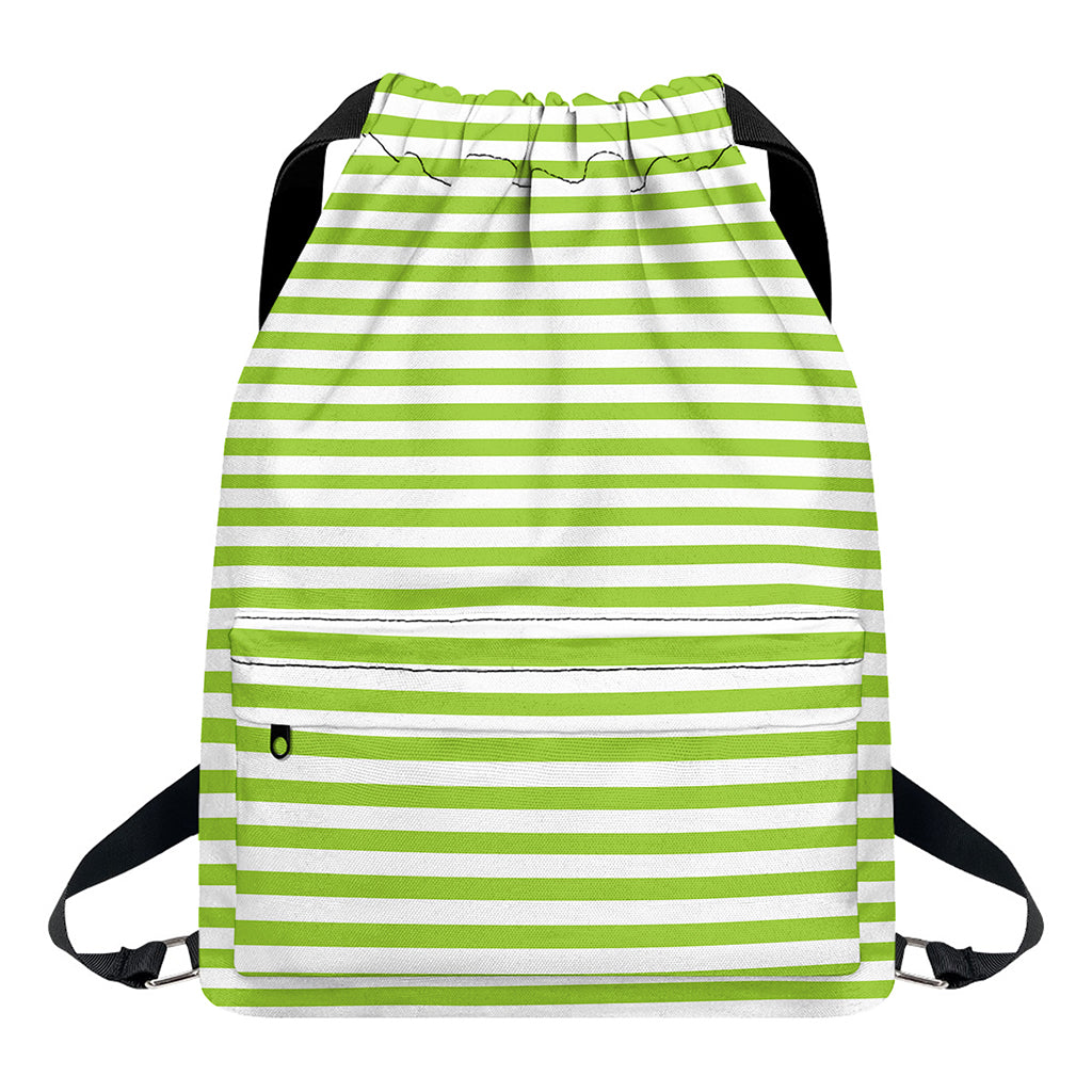 Green And White Striped Pattern Print Drawstring Backpack