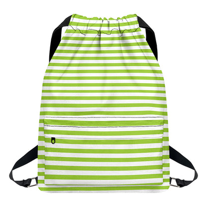 Green And White Striped Pattern Print Drawstring Backpack