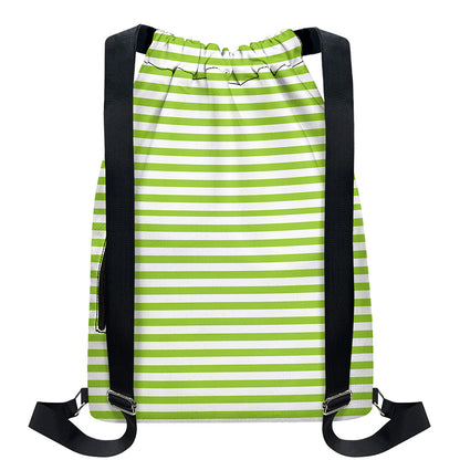 Green And White Striped Pattern Print Drawstring Backpack