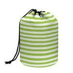 Green And White Striped Pattern Print Drawstring Makeup Bag