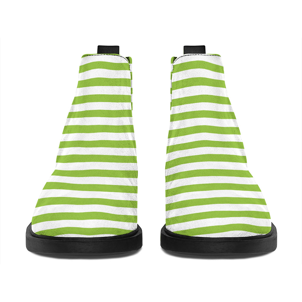 Green And White Striped Pattern Print Flat Ankle Boots