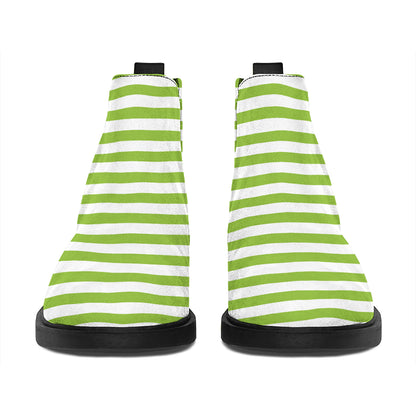Green And White Striped Pattern Print Flat Ankle Boots