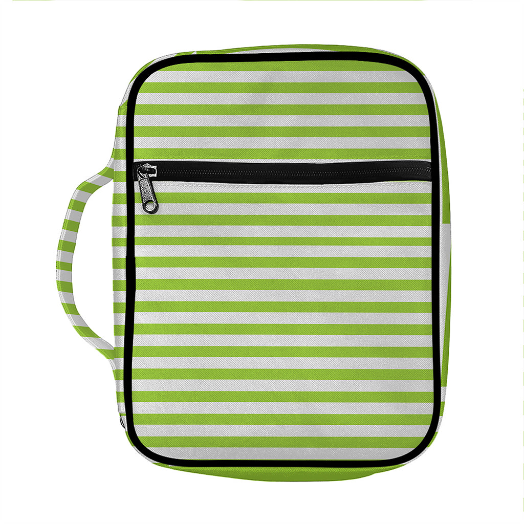 Green And White Striped Pattern Print Front Pocket Bible Bag