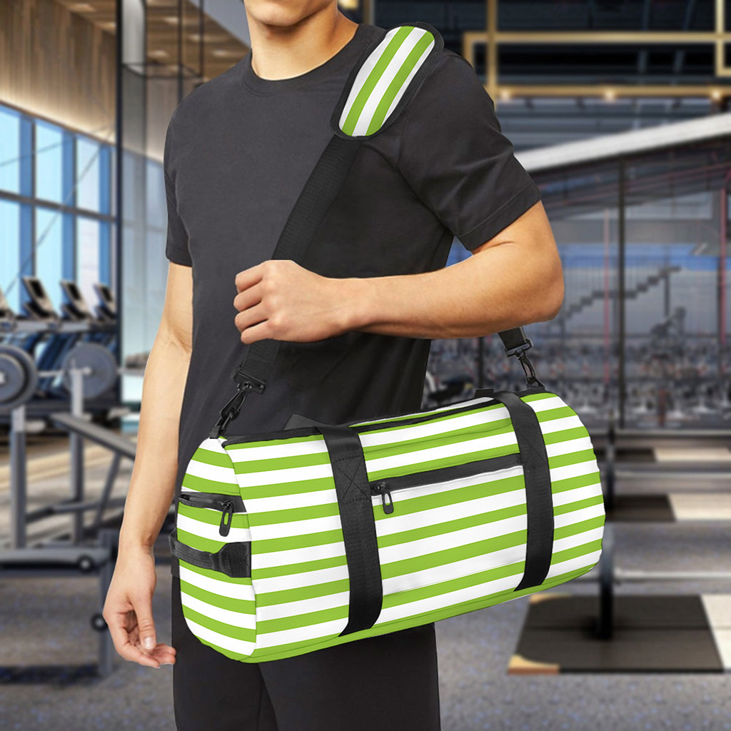 Green And White Striped Pattern Print Gym Bag