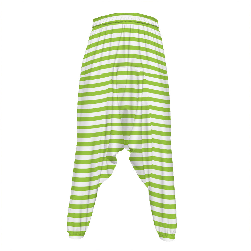 Green And White Striped Pattern Print Hammer Pants