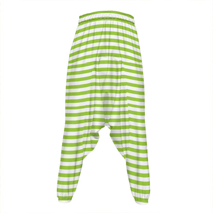 Green And White Striped Pattern Print Hammer Pants