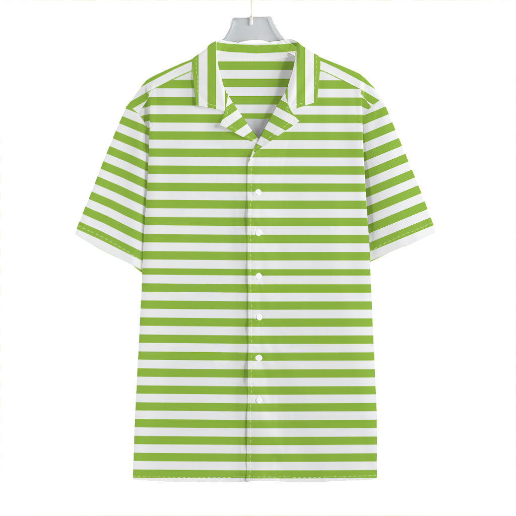 Green And White Striped Pattern Print Hawaiian Shirt