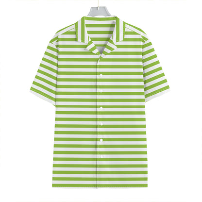 Green And White Striped Pattern Print Hawaiian Shirt