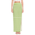Green And White Striped Pattern Print High Slit Maxi Skirt