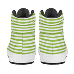 Green And White Striped Pattern Print High Top Leather Sneakers