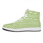 Green And White Striped Pattern Print High Top Leather Sneakers